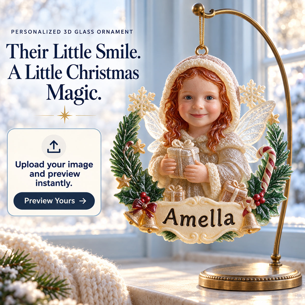 Dressed for Holiday Magic - Personalized Kid Custom Shape Glass Ornament