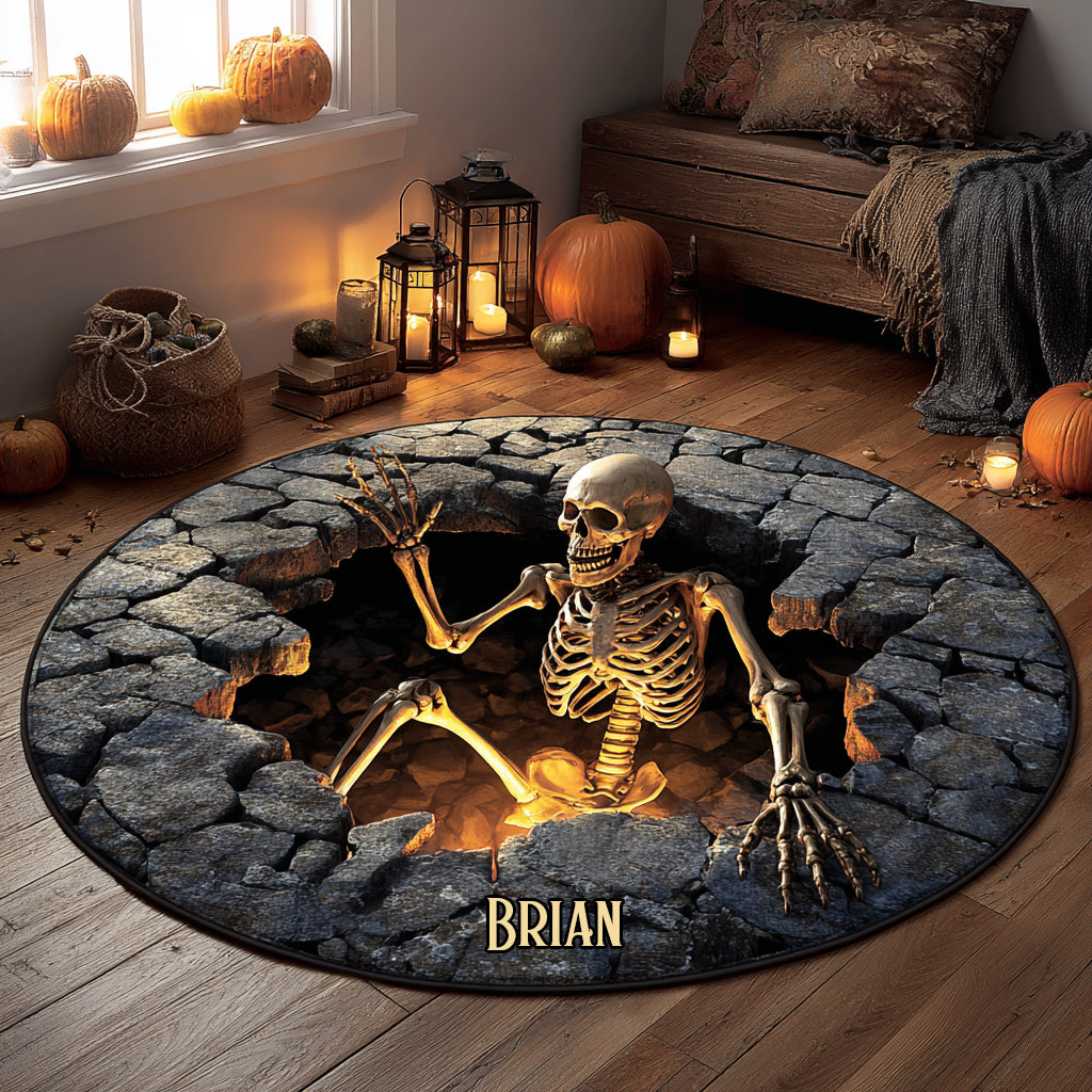 Tapis rond personnalisé tête de mort pour Halloween