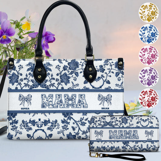 Toile De Jouy Maman - Sac à main et portefeuille long en cuir personnalisés pour maman