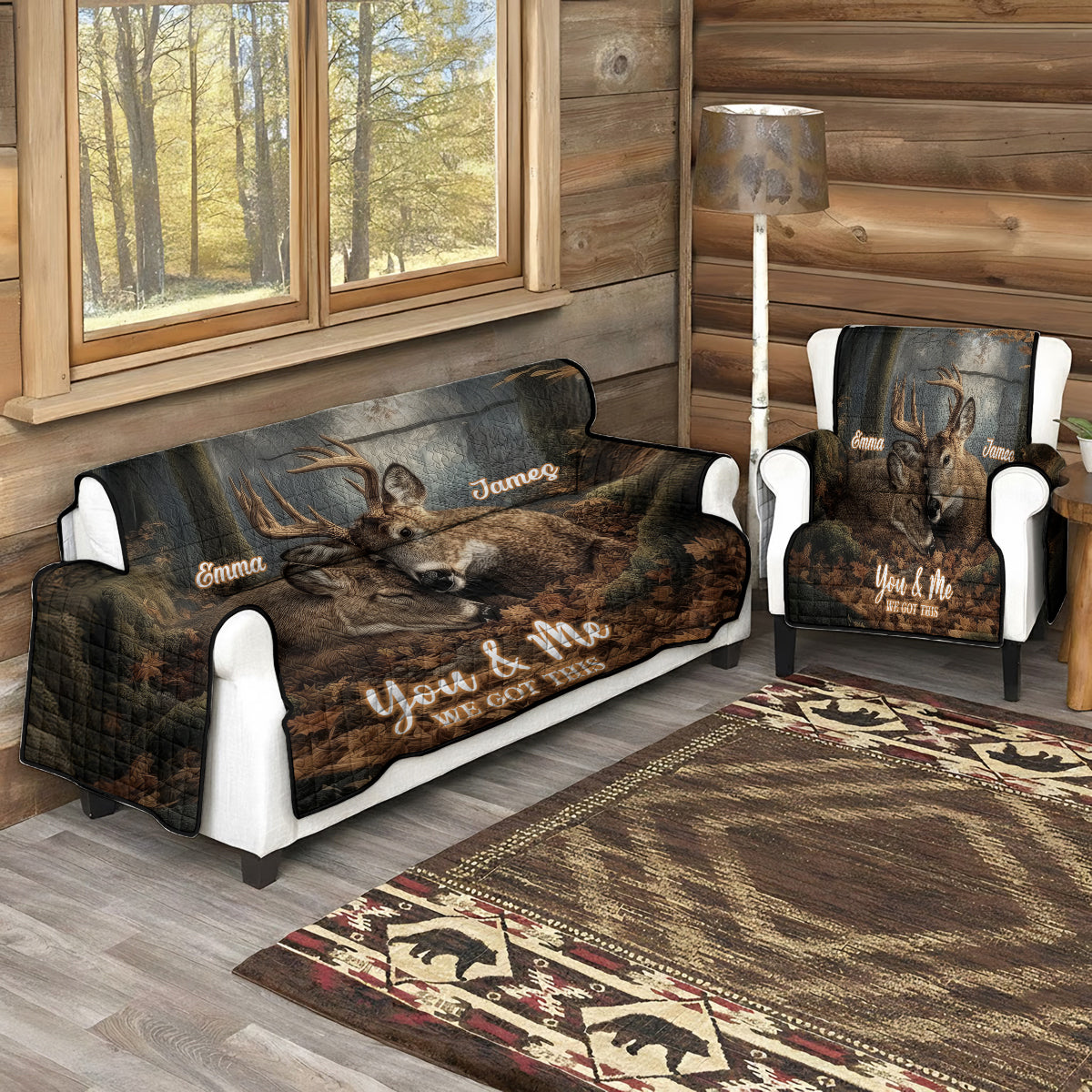 Toi et moi - Housse de canapé personnalisée sur le thème de la chasse