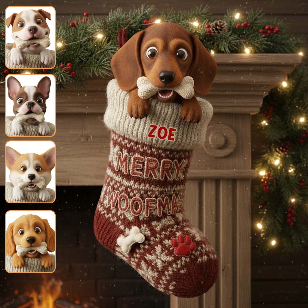 Chaussette de Noël humoristique en forme d'os de chien volé - Chaussette de Noël personnalisée en forme de chien