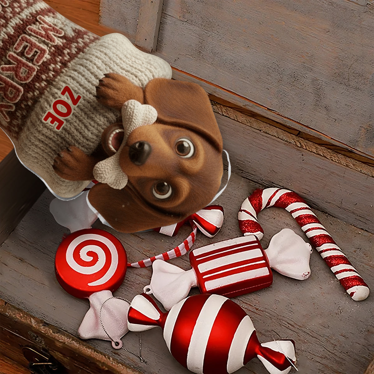 Chaussette de Noël humoristique en forme d'os de chien volé - Chaussette de Noël personnalisée en forme de chien