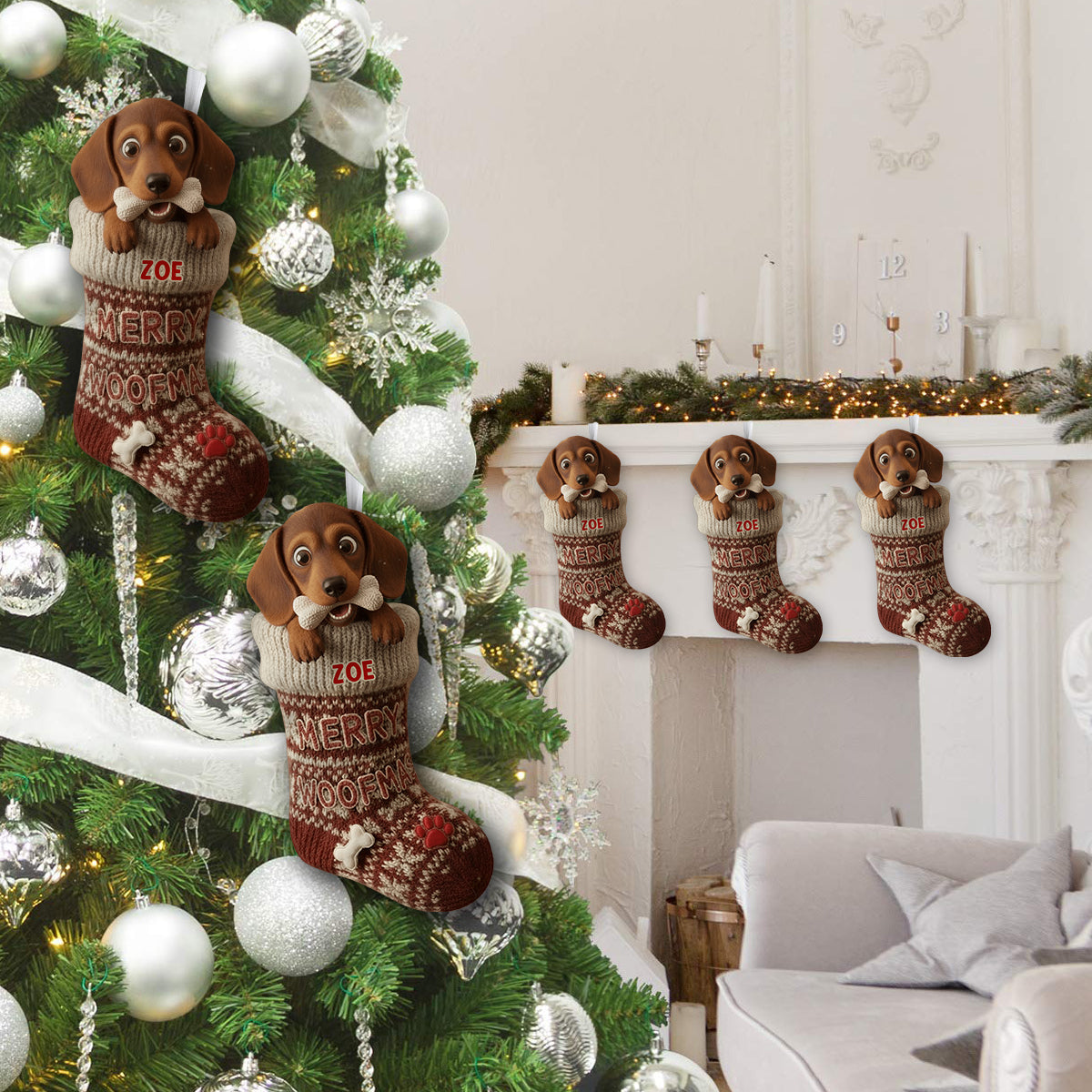 Chaussette de Noël humoristique en forme d'os de chien volé - Chaussette de Noël personnalisée en forme de chien