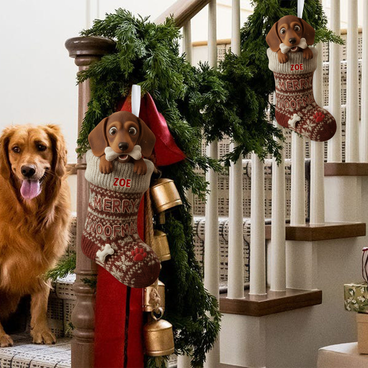 Chaussette de Noël humoristique en forme d'os de chien volé - Chaussette de Noël personnalisée en forme de chien