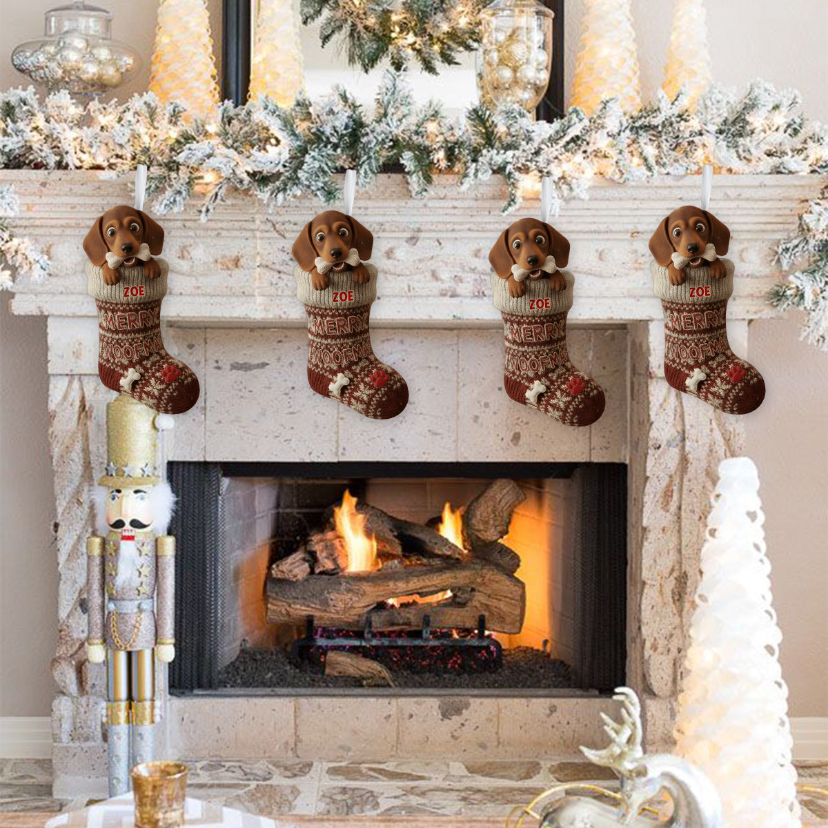 Chaussette de Noël humoristique en forme d'os de chien volé - Chaussette de Noël personnalisée en forme de chien