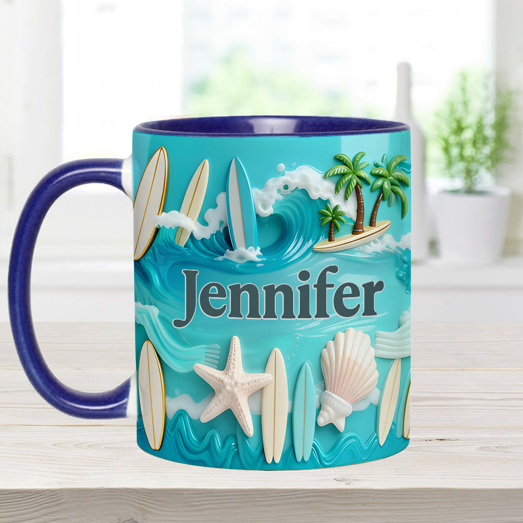 J'adore le surf - Mug et sous-verre personnalisés sur le thème du surf