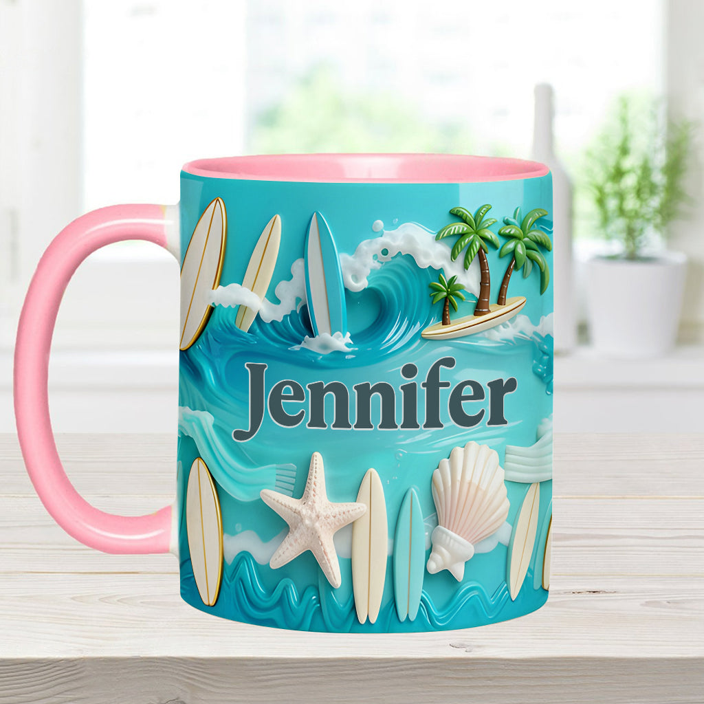J'adore le surf - Mug et sous-verre personnalisés sur le thème du surf