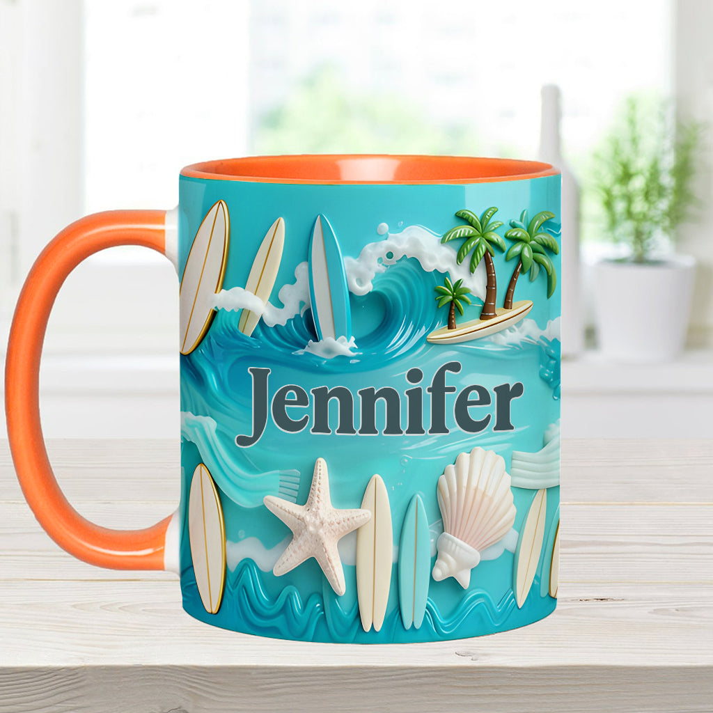 J'adore le surf - Mug et sous-verre personnalisés sur le thème du surf