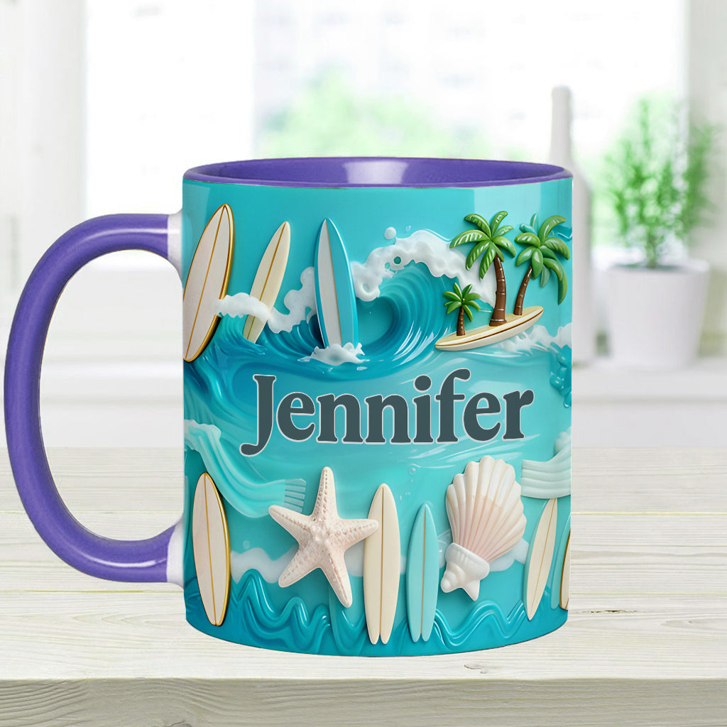 J'adore le surf - Mug et sous-verre personnalisés sur le thème du surf