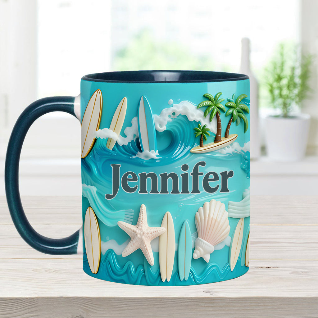 J'adore le surf - Mug et sous-verre personnalisés sur le thème du surf