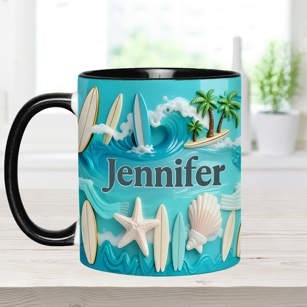 J'adore le surf - Mug et sous-verre personnalisés sur le thème du surf