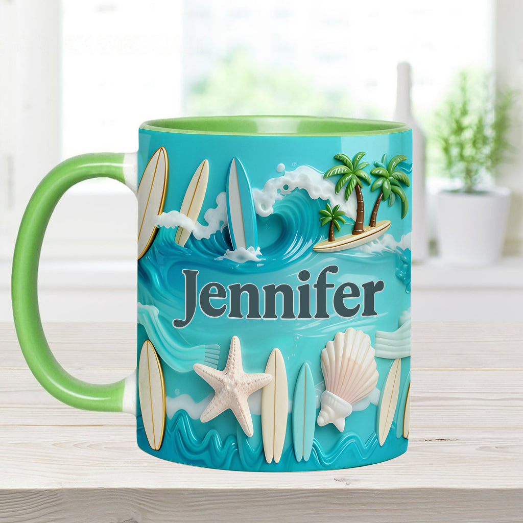 J'adore le surf - Mug et sous-verre personnalisés sur le thème du surf