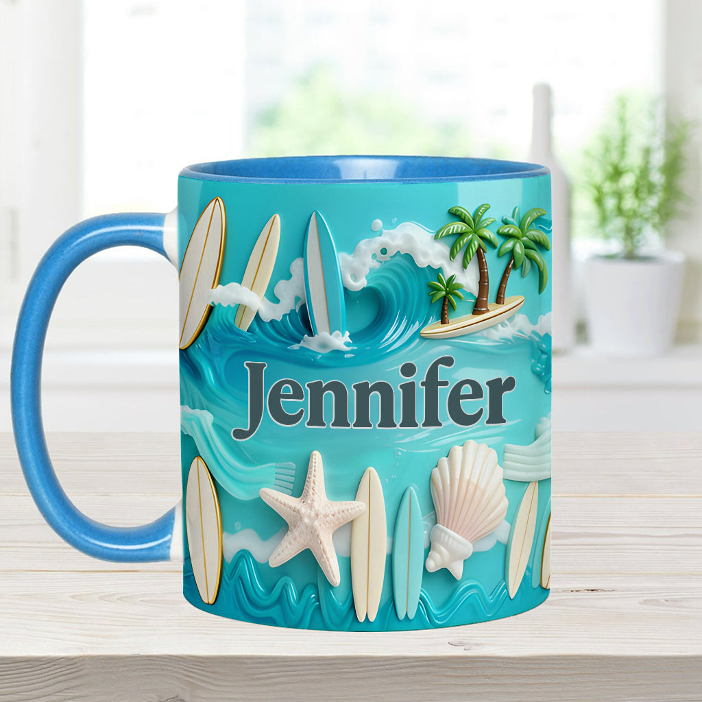 J'adore le surf - Mug et sous-verre personnalisés sur le thème du surf