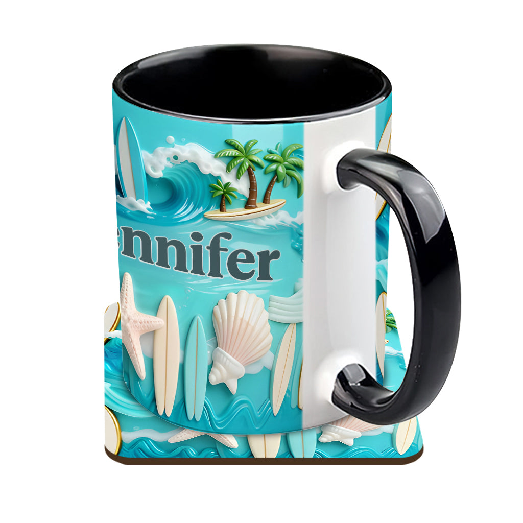 J'adore le surf - Mug et sous-verre personnalisés sur le thème du surf