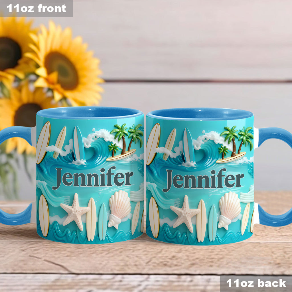 J'adore le surf - Mug et sous-verre personnalisés sur le thème du surf