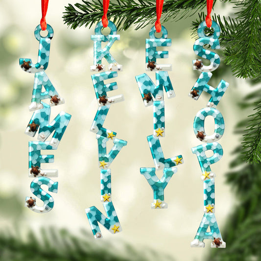Alphabet de Noël texturé verre de mer - Ornement familial personnalisé de forme unique
