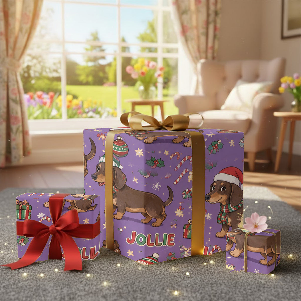 Cheerful Christmas - Personalized Dog Wrapping Papers