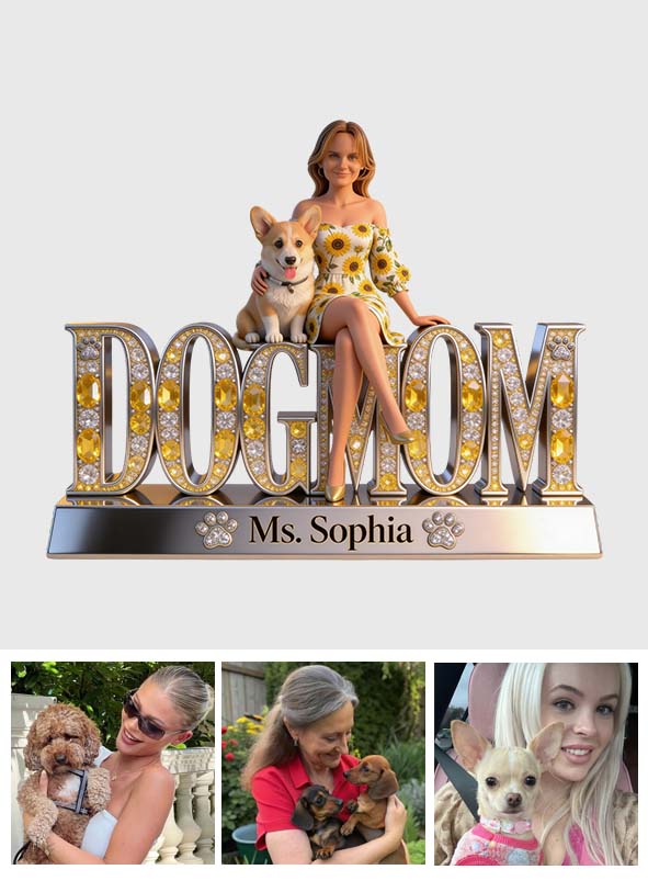 Bling Dog Mom - Plaque Acrylique Personnalisée en Forme de Chien