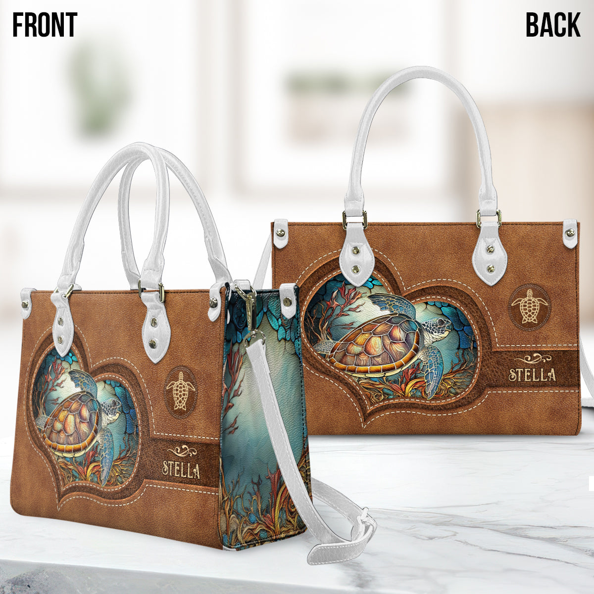 Amoureux des tortues - Sac à main personnalisé en cuir de tortue