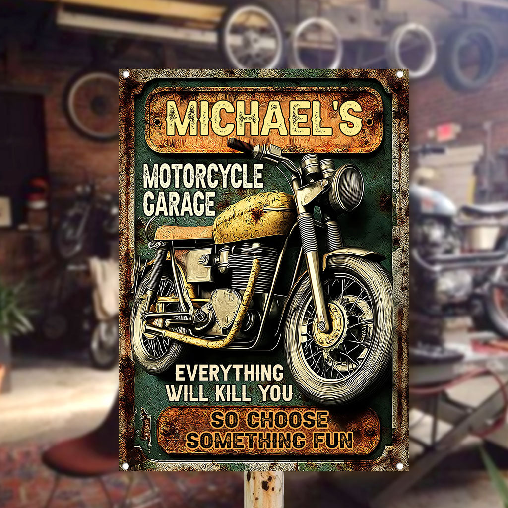 Garage à motos - Panneau métallique rectangulaire personnalisé pour motards