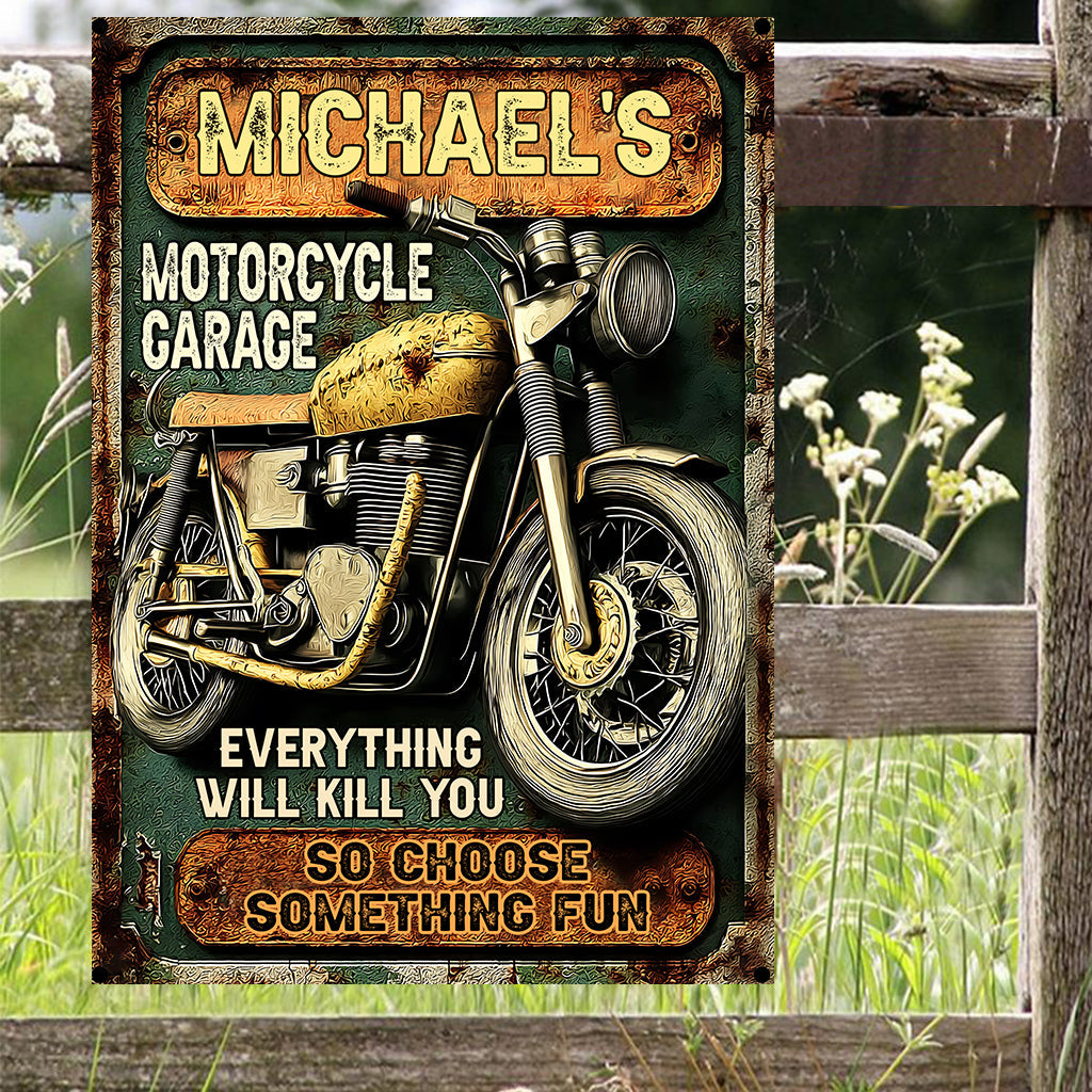 Garage à motos - Panneau métallique rectangulaire personnalisé pour motards