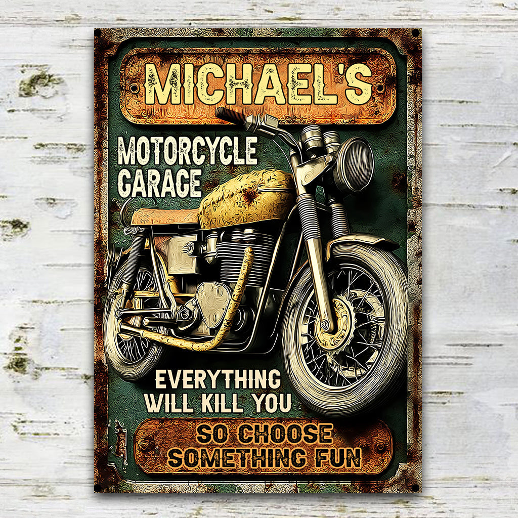 Garage à motos - Panneau métallique rectangulaire personnalisé pour motards