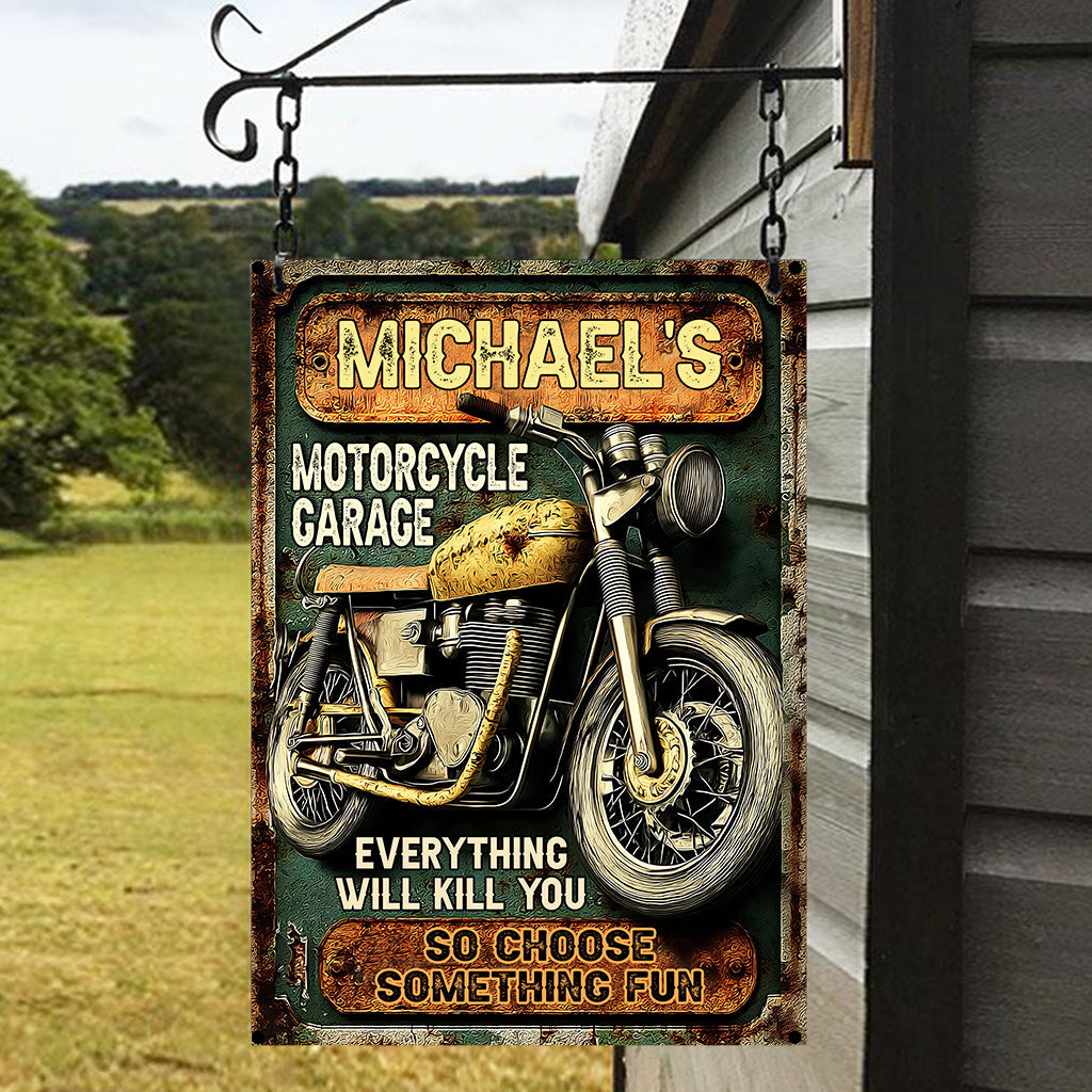 Garage à motos - Panneau métallique rectangulaire personnalisé pour motards