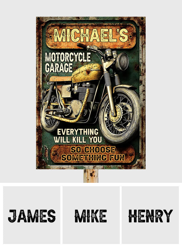 Garage à motos - Panneau métallique rectangulaire personnalisé pour motards