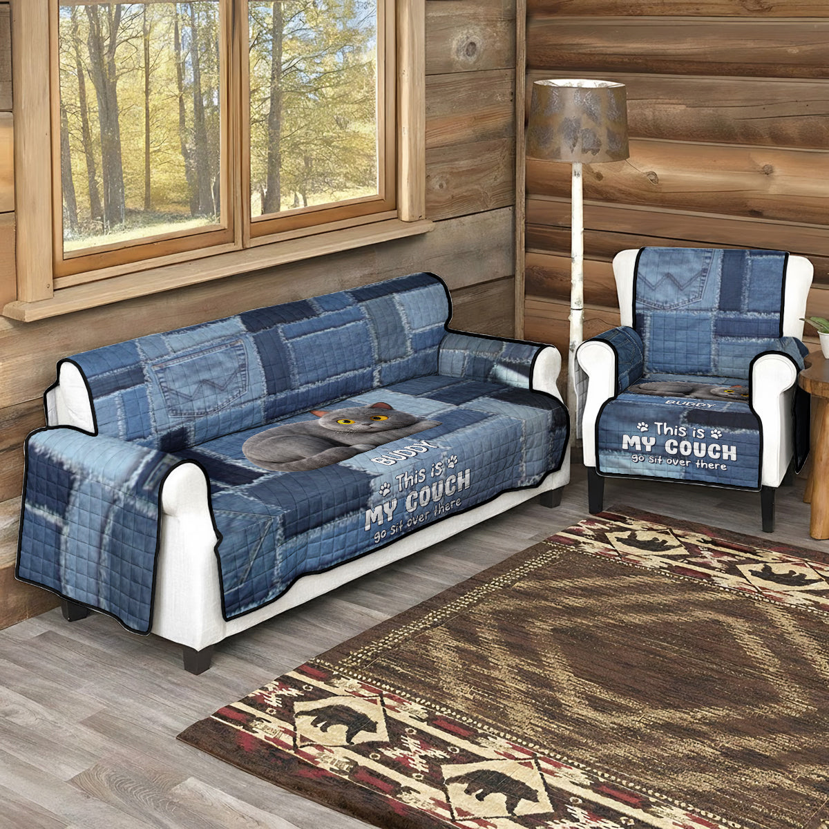 Playful Cat - Personalized Cat Quilted Sofa/Couch Cover