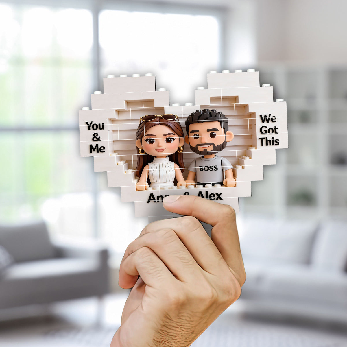 Together We Build A Life We Love - Personalized Couple Heart Building Brick Blocks Printed On Both Sides