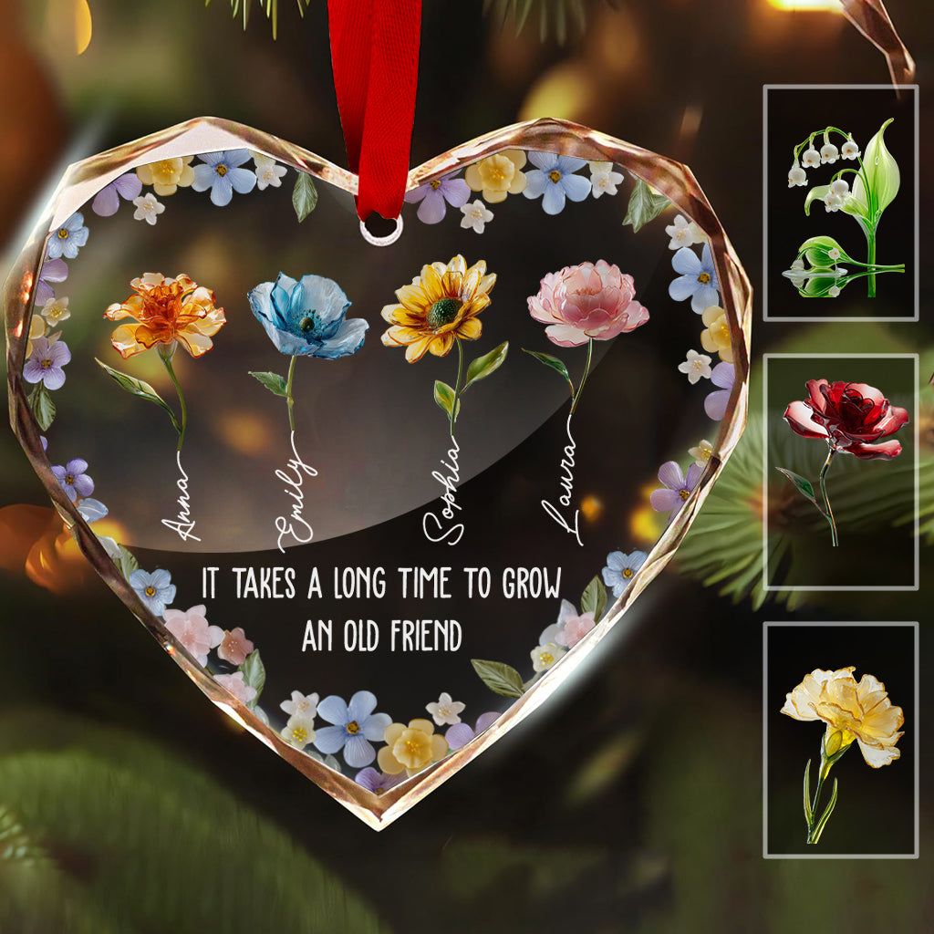 Il faut du temps pour se faire un vieil ami - Ornement en verre personnalisé en forme de cœur pour meilleure amie