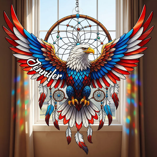 Patriotic Eagle - Personalized Bald Eagle Window Hanging Suncatcher Ornament