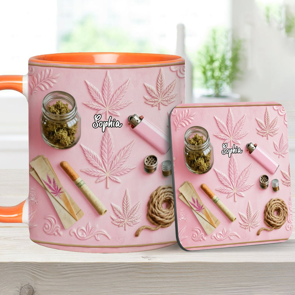 Feuilles Magiques - Mug et sous-verre personnalisés avec motif de mauvaises herbes