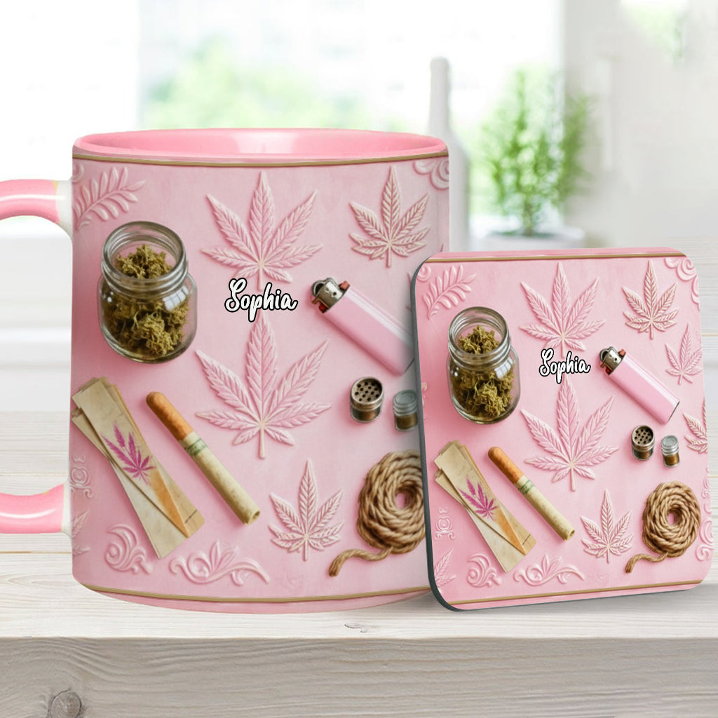 Feuilles Magiques - Mug et sous-verre personnalisés avec motif de mauvaises herbes