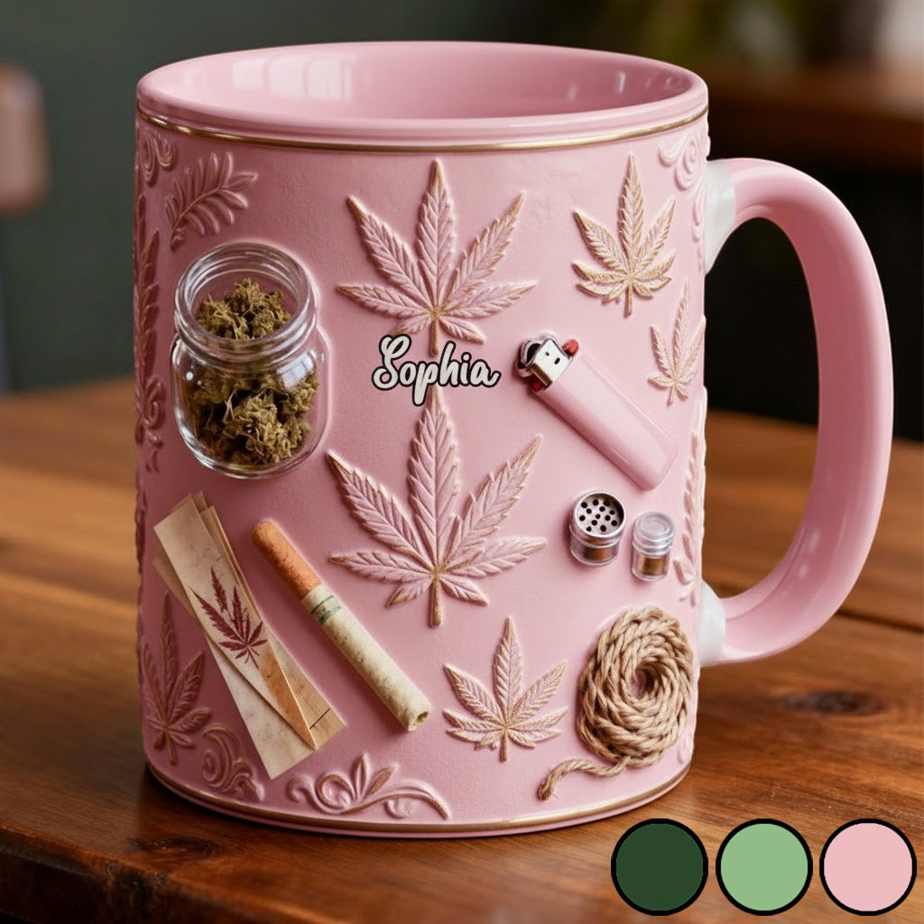 Feuilles Magiques - Mug et sous-verre personnalisés avec motif de mauvaises herbes