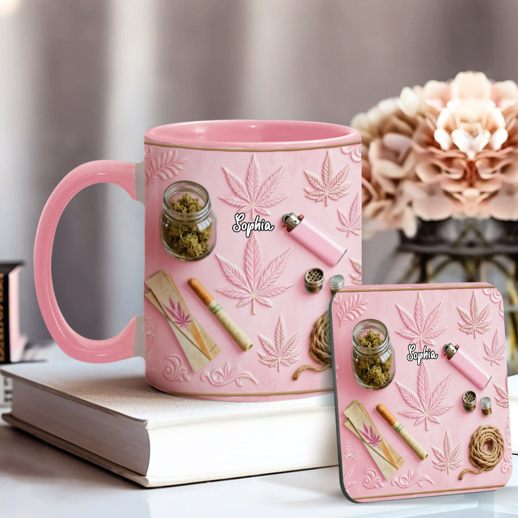 Feuilles Magiques - Mug et sous-verre personnalisés avec motif de mauvaises herbes