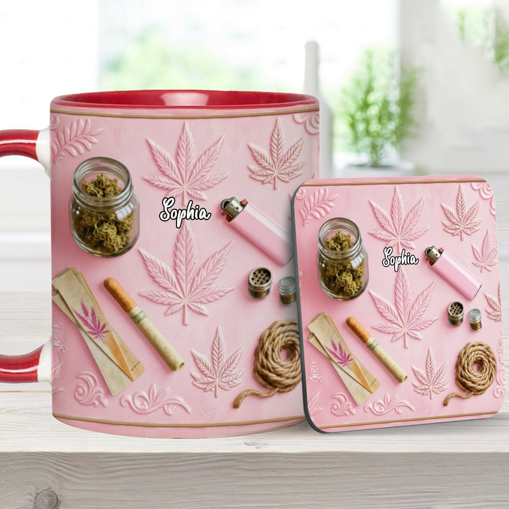 Feuilles Magiques - Mug et sous-verre personnalisés avec motif de mauvaises herbes