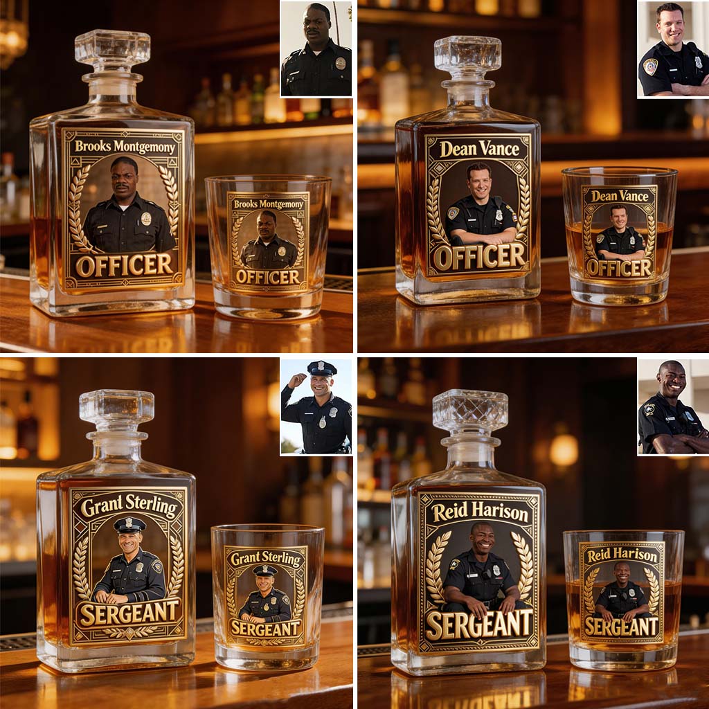 Photo Personnalisée - Ensemble de Décanteur de Whisky Policier