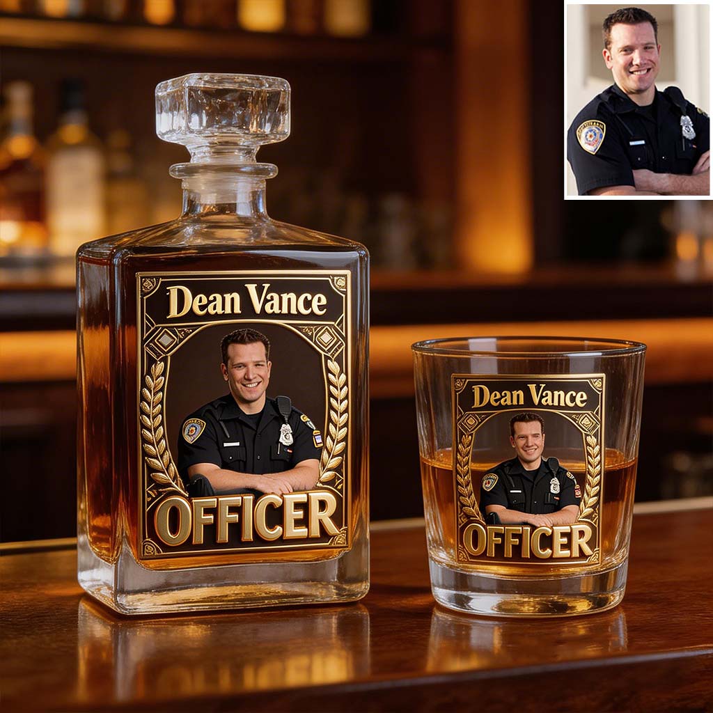 Photo Personnalisée - Ensemble de Décanteur de Whisky Policier