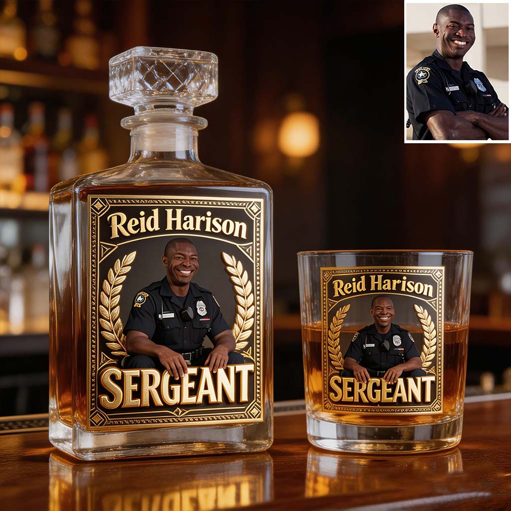 Photo Personnalisée - Ensemble de Décanteur de Whisky Policier