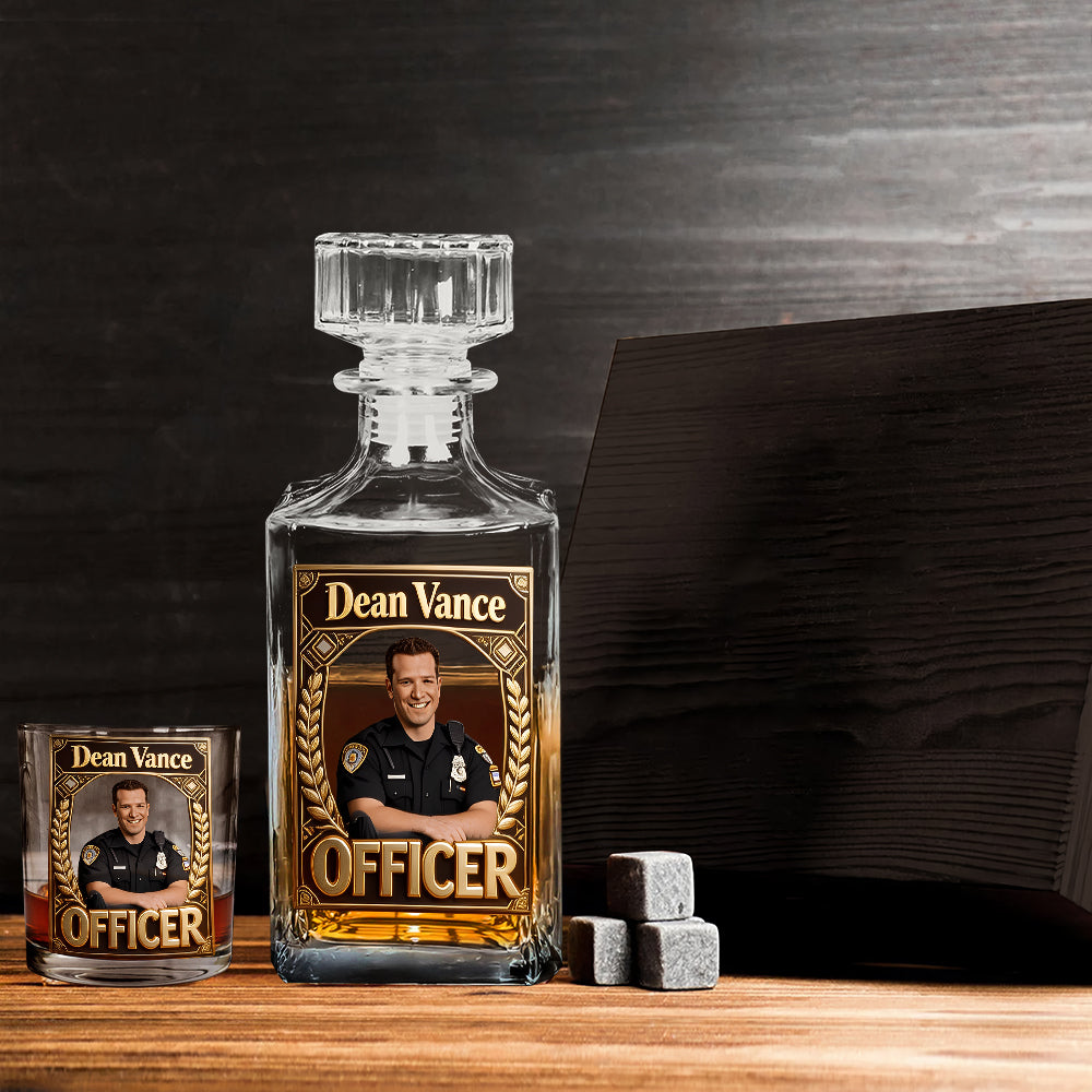 Photo Personnalisée - Ensemble de Décanteur de Whisky Policier
