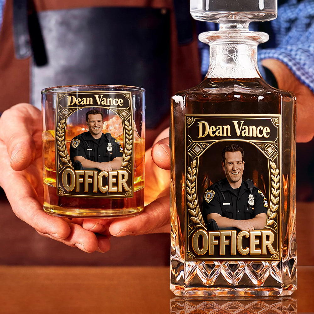 Photo Personnalisée - Ensemble de Décanteur de Whisky Policier
