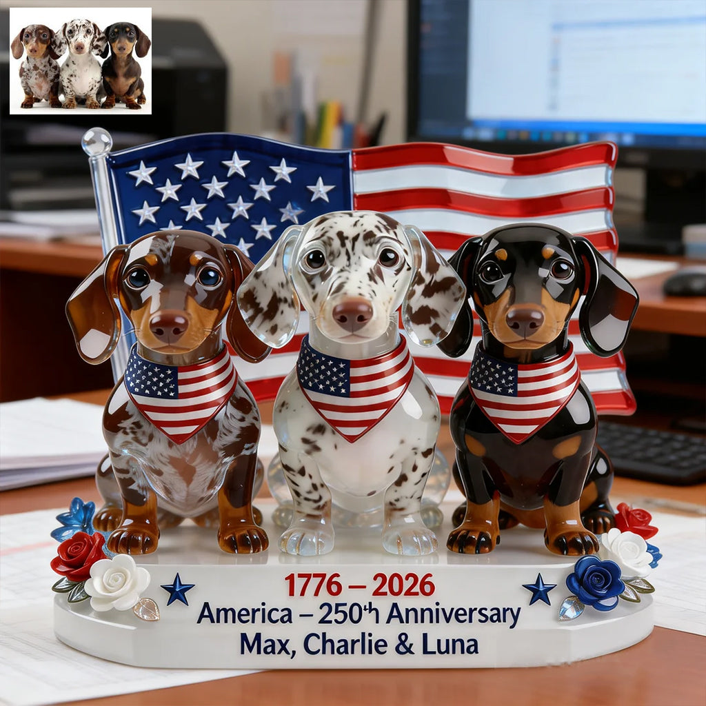 USA 250e Anniversaire - Plaque Acrylique Personnalisée en Forme de Chien