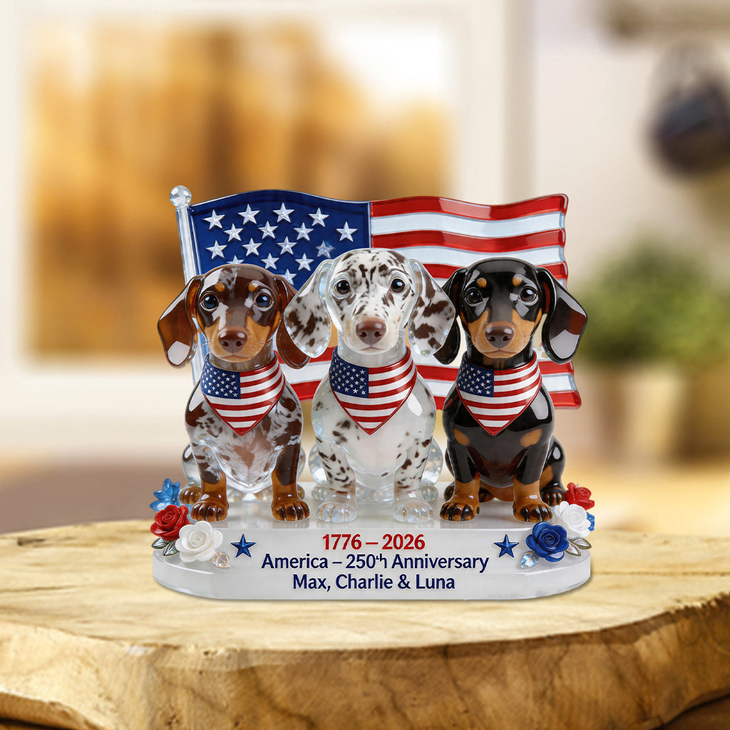 USA 250e Anniversaire - Plaque Acrylique Personnalisée en Forme de Chien
