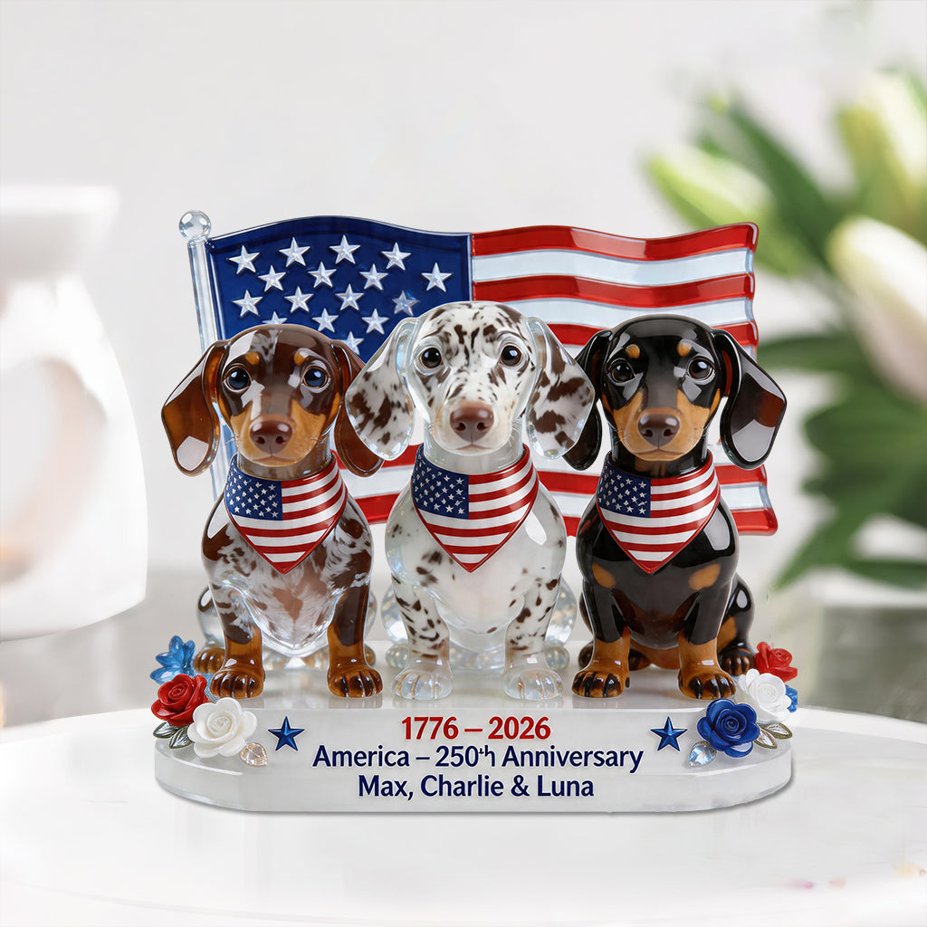 USA 250e Anniversaire - Plaque Acrylique Personnalisée en Forme de Chien