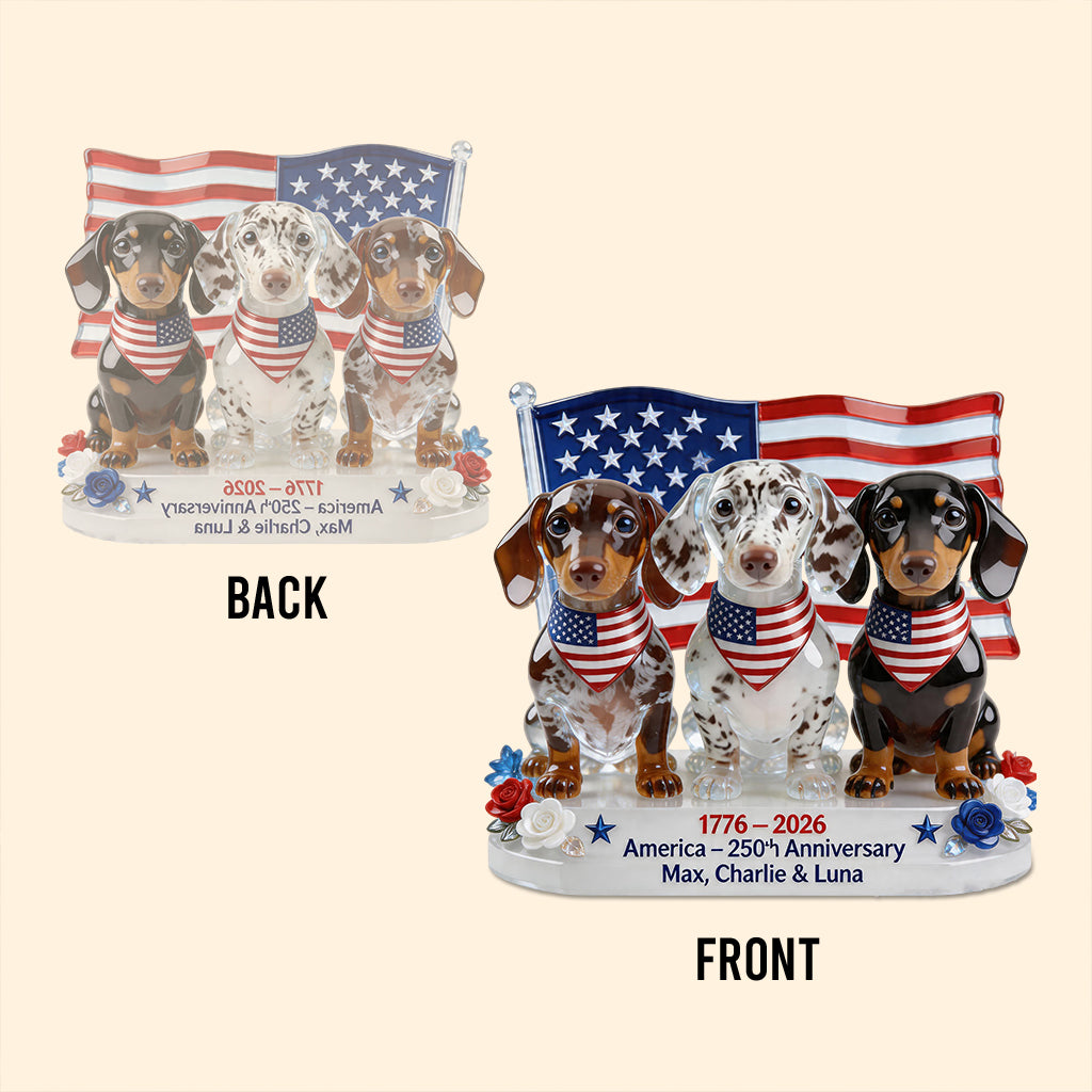 USA 250e Anniversaire - Plaque Acrylique Personnalisée en Forme de Chien