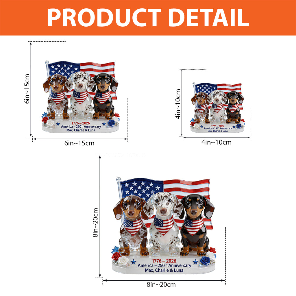 USA 250e Anniversaire - Plaque Acrylique Personnalisée en Forme de Chien