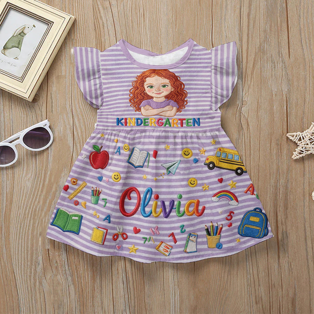 School Days, Sweet Smiles - Personalized Kid Kid Ruffle Sleeve Dress