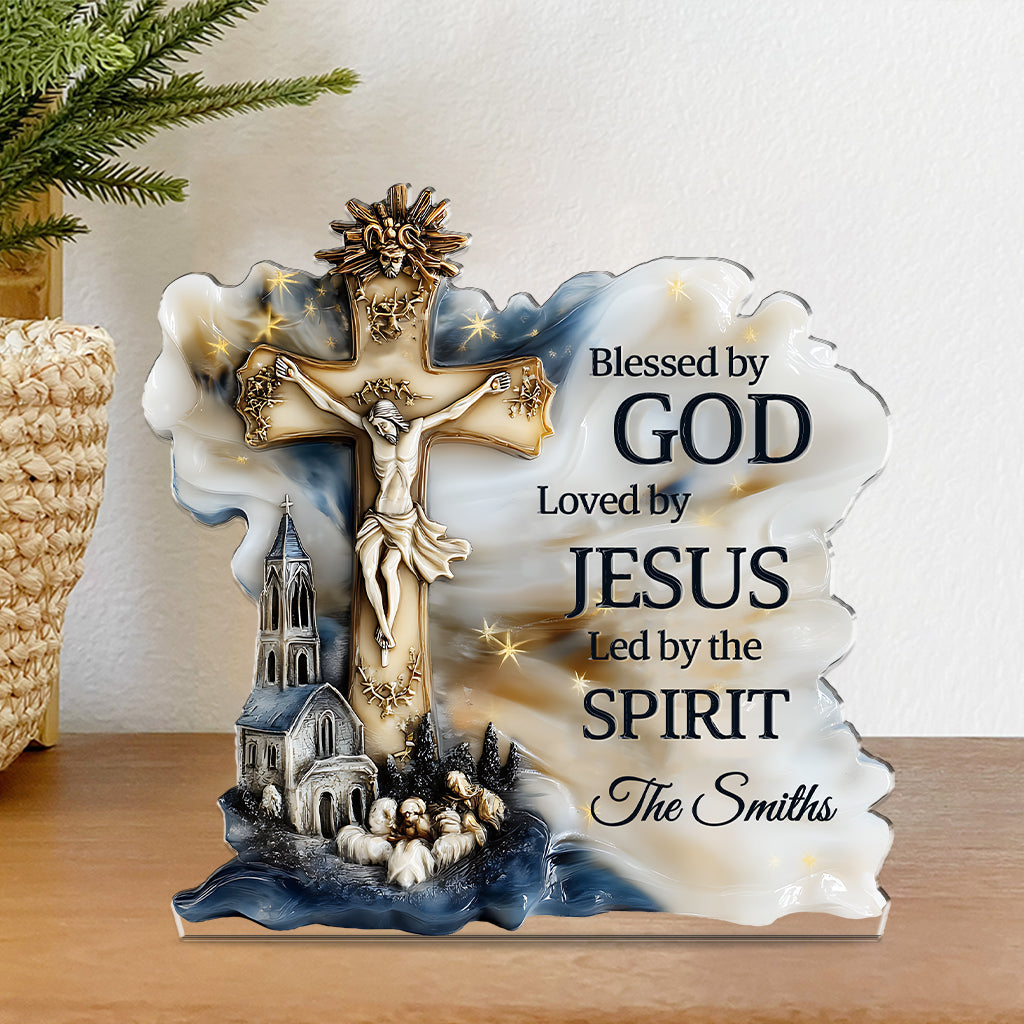 Béni par Dieu - Plaque acrylique chrétienne personnalisée en forme sur mesure
