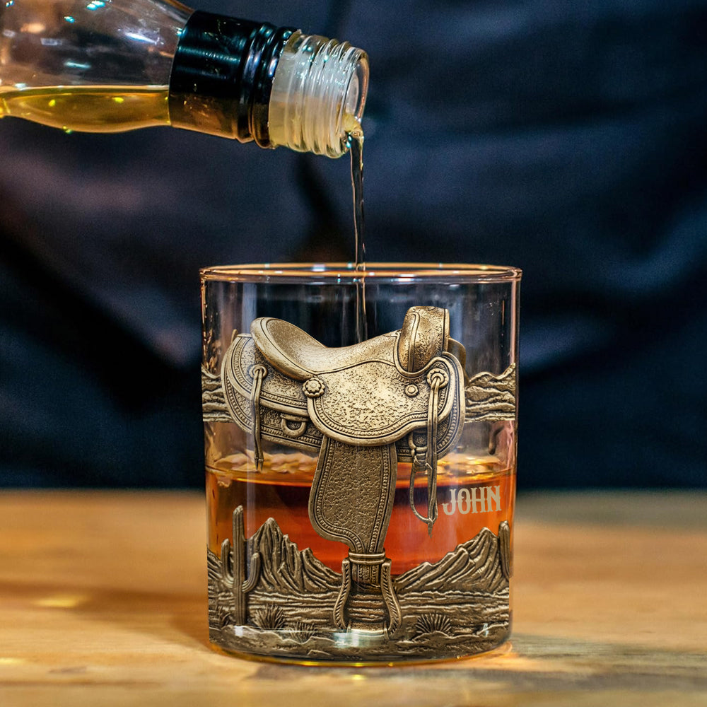 Fer à cheval et selle - Coffret carafe à whisky personnalisée sur le thème du cheval